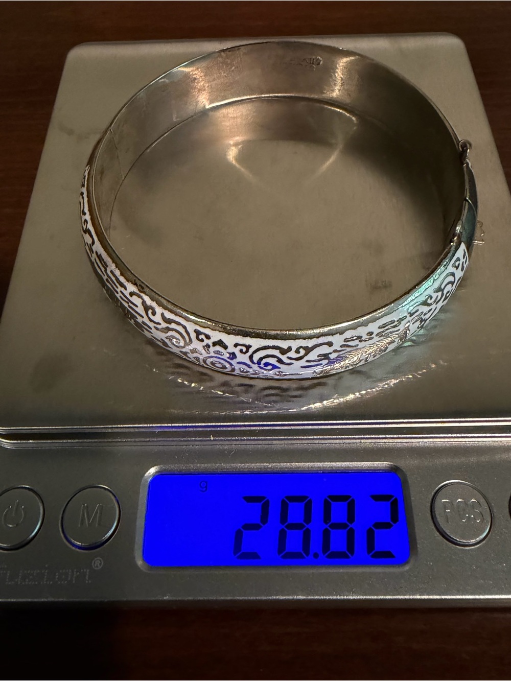 Vintage Siam Sterling Silver White Enamel Hinged Bangle 28.82g